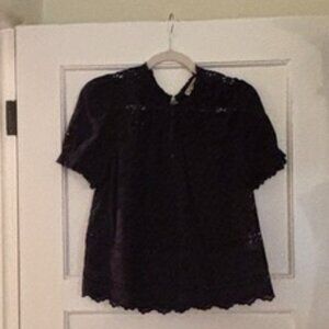 Ulla Johnson Black 100% Cotton Crew Neck Short Sleeve Top size 6